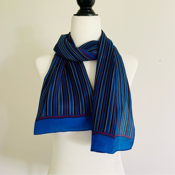 ECHO royal blue striped silk scarf - Picture 2 of 6